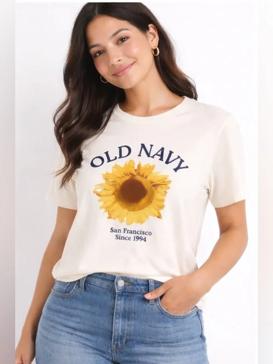 Old Navy Sunflower Graphic Tee Large Cream Yellow Floral San Francisco 1994 - Picture 5 of 8